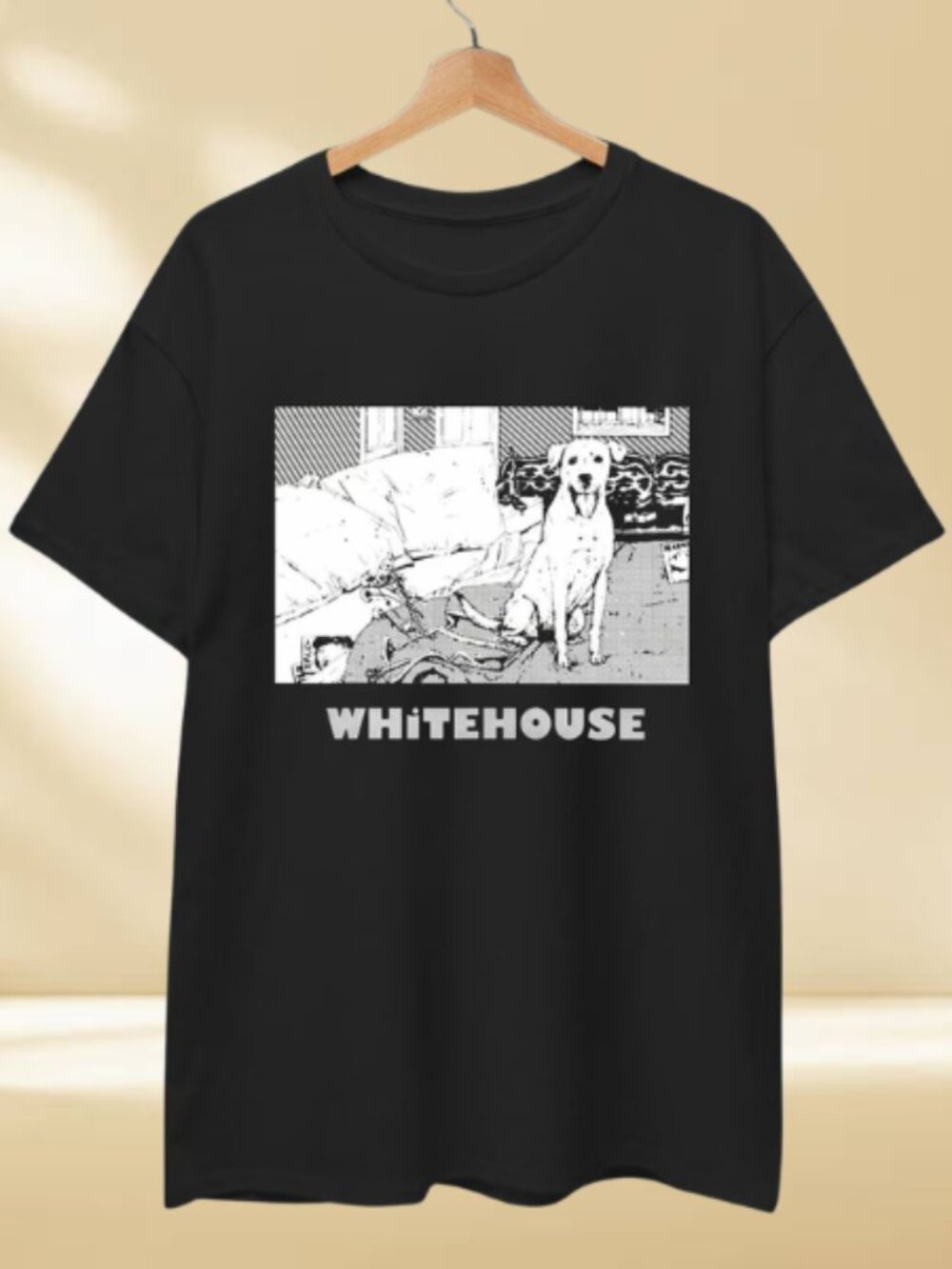 Minimalist Black Graphic Tee - Retro Manga Style Dog Design